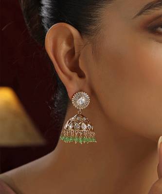Green polki jhumka earrings 3