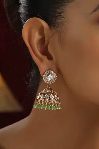 Green polki jhumka earrings