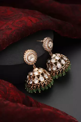 Green polki jhumka earrings