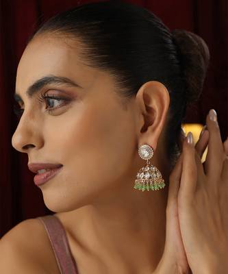Green polki jhumka earrings 5