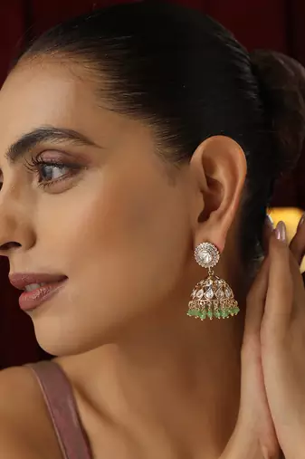 Green polki jhumka earrings
