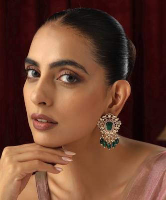 Green polki dangler earrings 1