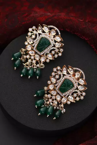 Green polki dangler earrings