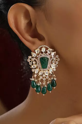 Green polki dangler earrings