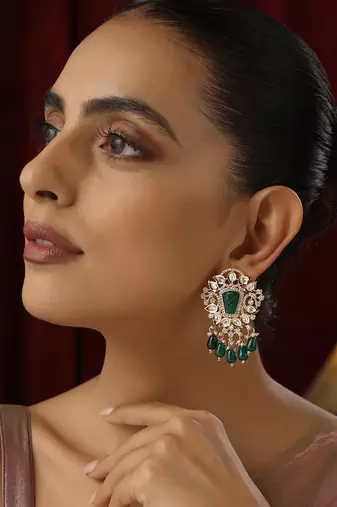 Green polki dangler earrings
