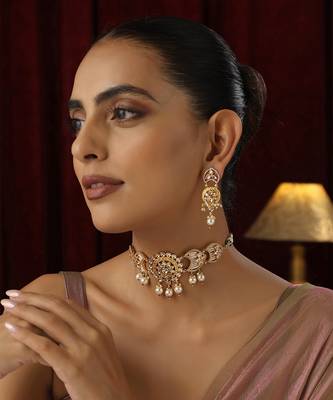 Gold polki choker necklace set 1