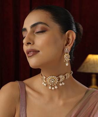 Gold polki choker necklace set 2