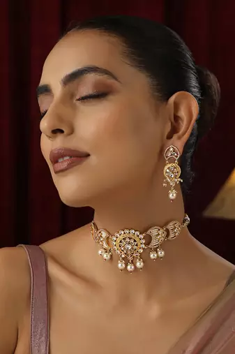 Gold polki choker necklace set