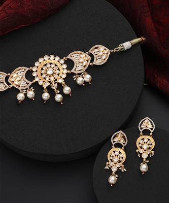 Gold polki choker necklace set 3