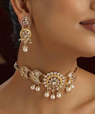 Gold polki choker necklace set 4