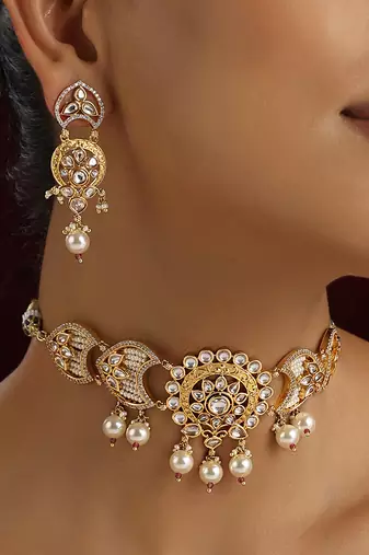 Gold polki choker necklace set