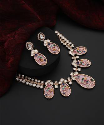 Pink Brass Polki Neklace Set 4