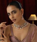 Multicolour polki and pearl necklace set