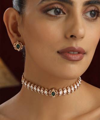 Green polki choker necklace set 3