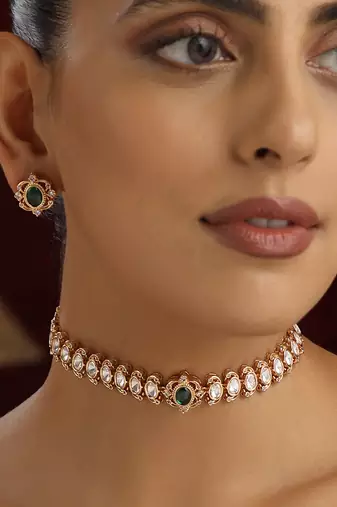 Green polki choker necklace set