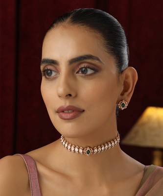 Green polki choker necklace set 5