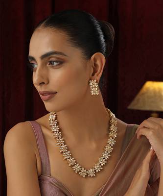 Gold polki long necklace set 1