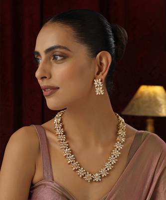 Gold polki long necklace set 2