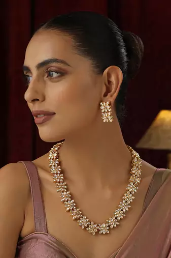 Gold polki long necklace set