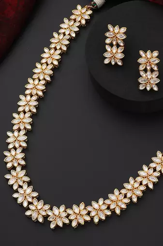 Gold polki long necklace set