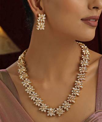 Gold polki long necklace set 4
