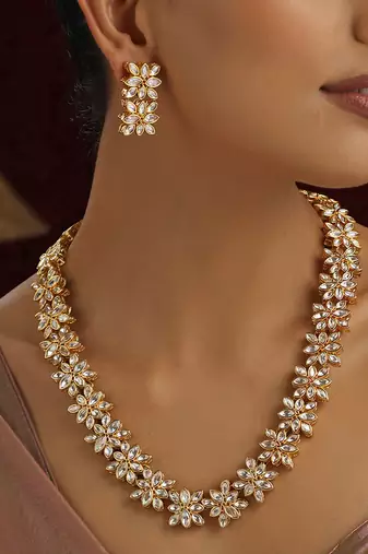Gold polki long necklace set