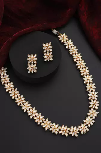 Gold polki long necklace set