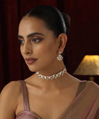 Rose gold polki choker necklace set 1