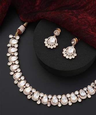 Rose gold polki choker necklace set 2