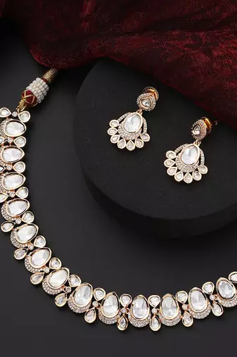 Rose gold polki choker necklace set