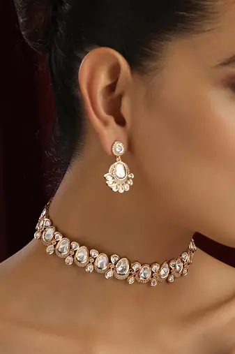 Rose gold polki choker necklace set