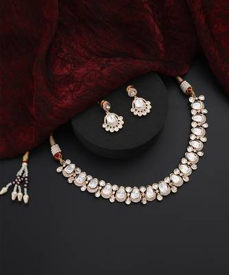 Rose gold polki choker necklace set 4
