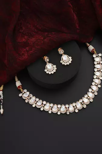 Rose gold polki choker necklace set