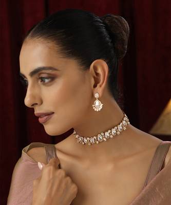 Rose gold polki choker necklace set 5
