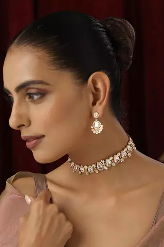 Rose gold polki choker necklace set