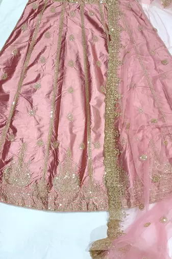 Trendmalls Pink Satin Sequence Work Semi-Stitched Lehenga Choli with Net Dupatta For Women