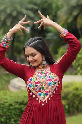 Navratri special embroidered stylish neck gown for women 2