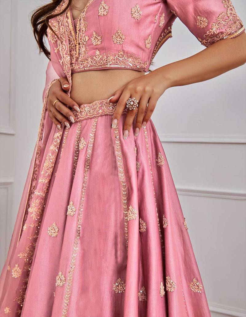 Trendmalls  Embroidery Sequence Work Semi-Stitched Bridal Lehenga Choli with Dupatta For Women