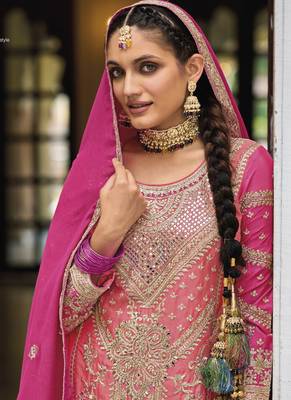 Peach heavy chinon embroidery plazzo suit 4
