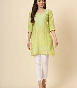 Green cotton thread embroidery work formal looks classy casual looks kurta