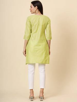 Green cotton thread embroidery work formal looks classy casual looks kurta 2