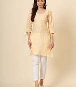 Yellow cotton thread embroidery work formal looks classy casual looks kurta