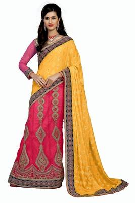 Yellow Embroidered  saree with blouse 1