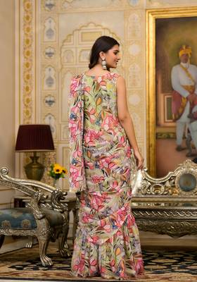 Multi Georgette Floral Printed One Minute Saree 3