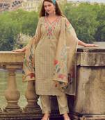  Khaki Chanderi Silk Chikankari Floral Bored Schiffli Embroidered Straight Kurta With Pant & Dupatta
