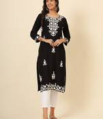 Black liva rayon chickenkari thread embroidery work formal looks indian ethnic kurta