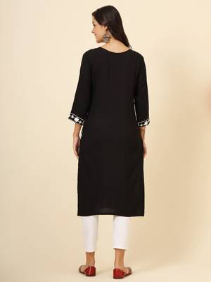 Black liva rayon chickenkari thread embroidery work formal looks indian ethnic kurta 2