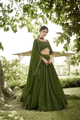 Mehendi Georgette Sequance Embroidery Work Heavy Looks Bridal Lehenga For Ceremonial Looks 1