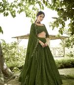 Mehendi Georgette Designer Sequance Embroidery Work Heavy Looks Bridal Lehenga For Ceremonial Looks