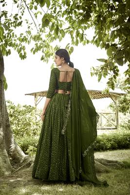Mehendi Georgette Sequance Embroidery Work Heavy Looks Bridal Lehenga For Ceremonial Looks 2